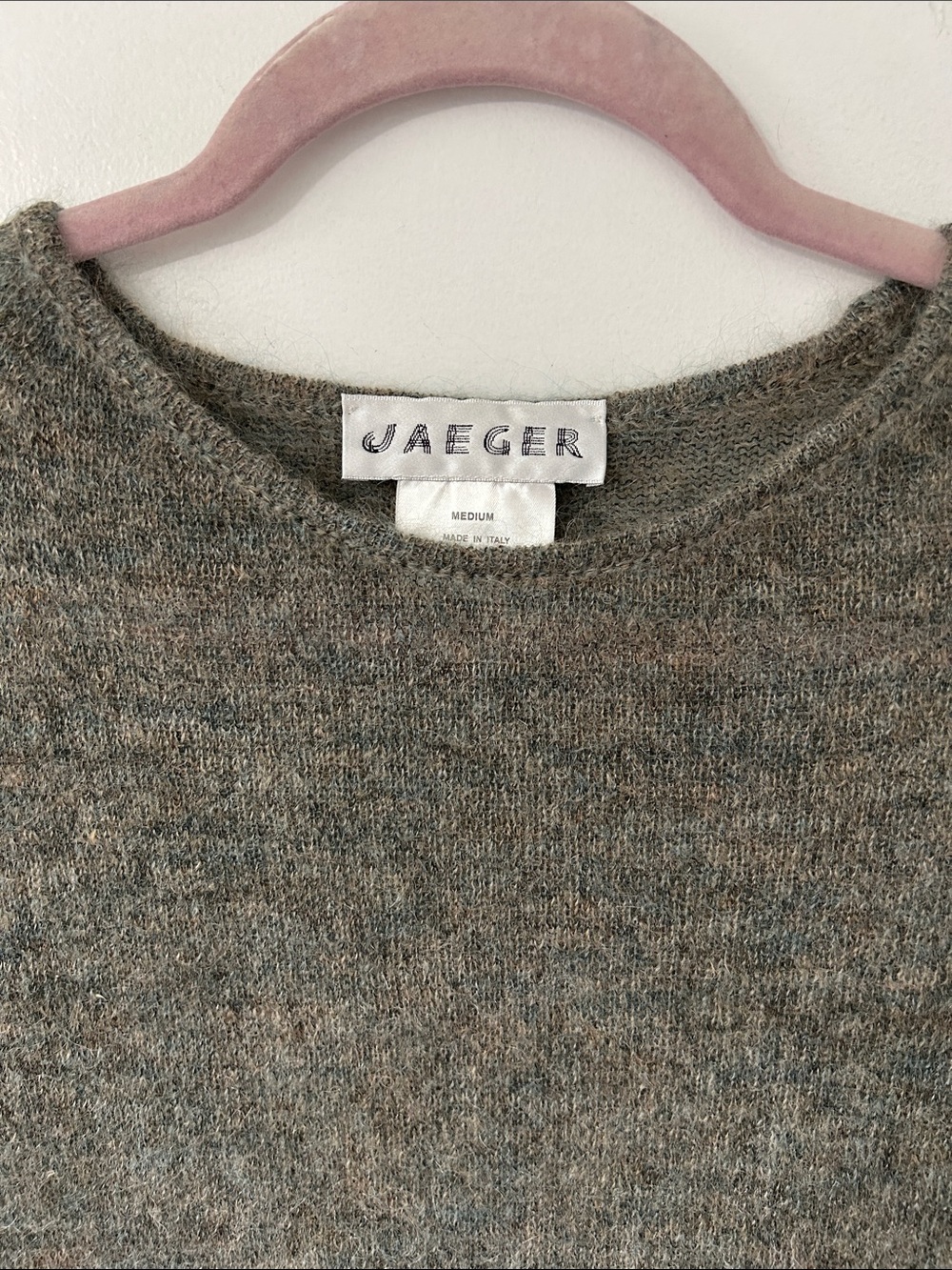Jaeger Kid Mohair Blend Sweater Heather Olive Soft Airy Knit Crewneck Medium - Picture 14 of 16